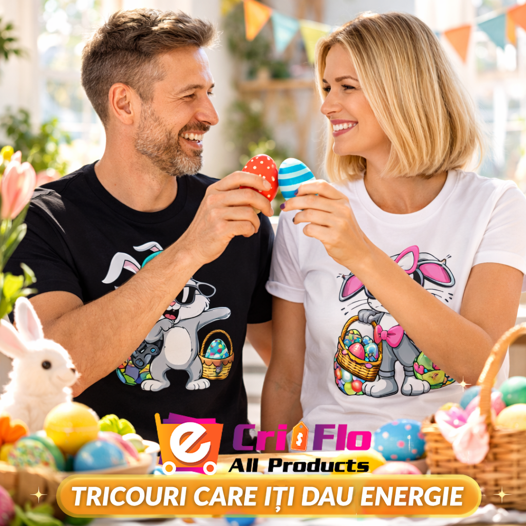 Tricou Paste Iepuras Gri Paste Oua Colorate Decor, din bumbac 100% Copii | Dama | Barbat